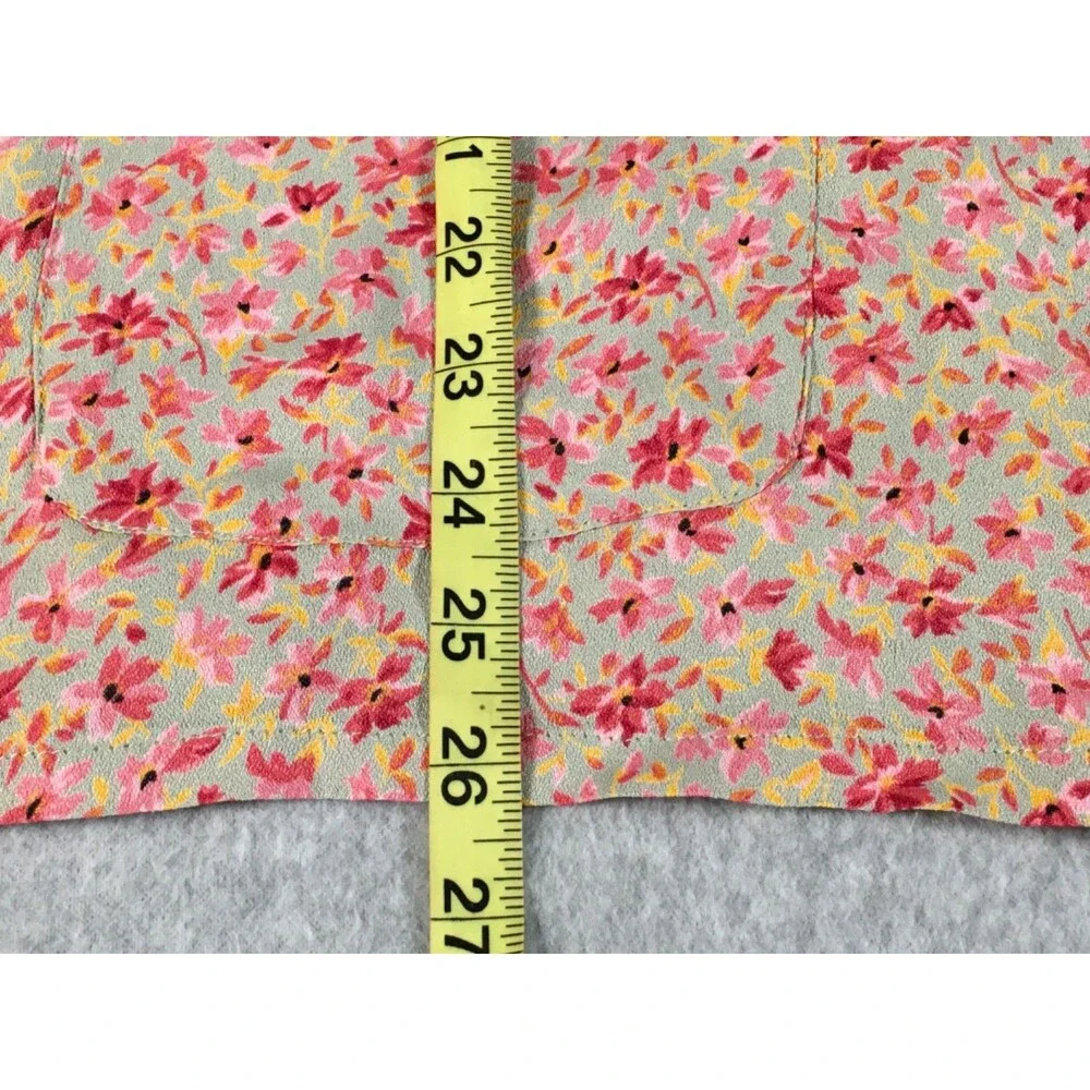 Vtg Womens M April Cornell Pink Floral Long Sleeve Button Shirt W /Pockets